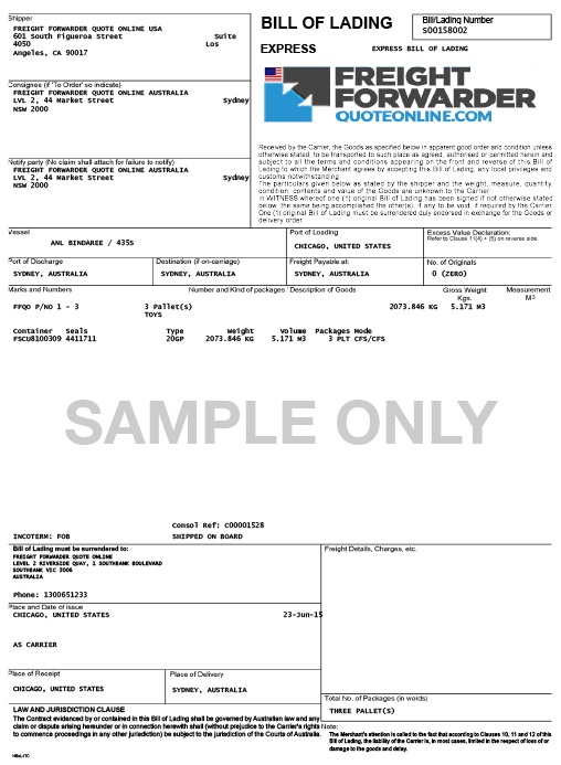 Bill of Lading sample, EasyHaul.com