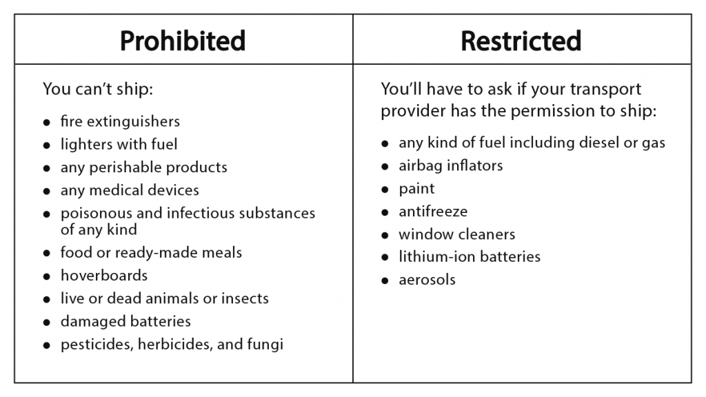 shipping restrictions