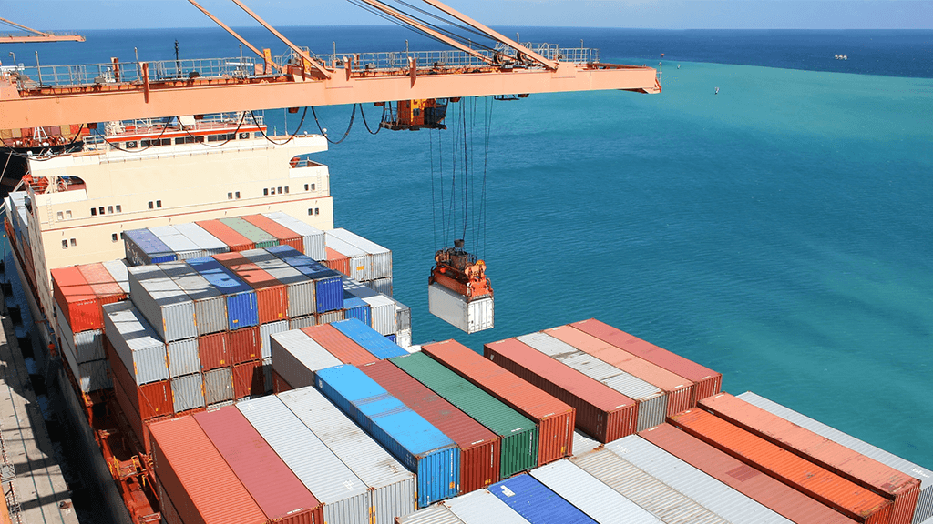 a cargo ship is loaded with containers